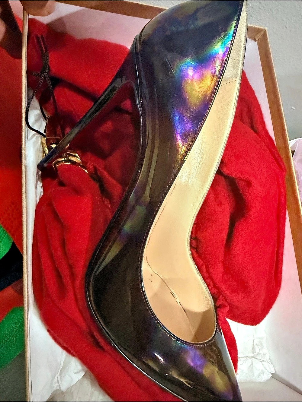 Christian Louboutin Pigalle Follies 100 Patent Stellar black holographic heels - Picture 3 of 6